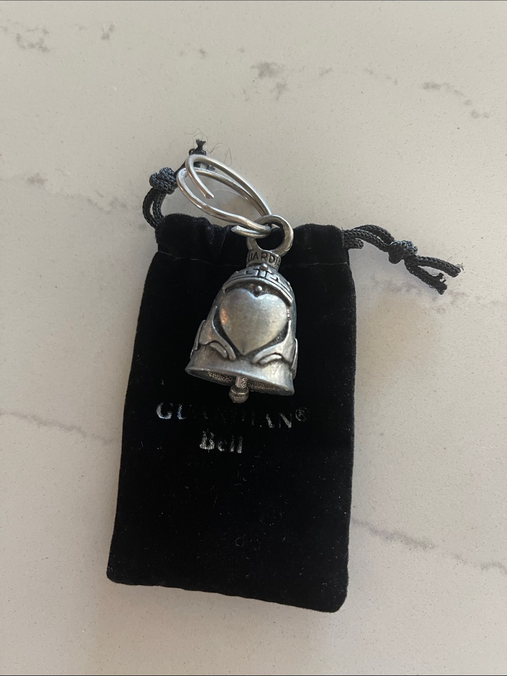 Silver Guardian Bell Charm with Heart Motif